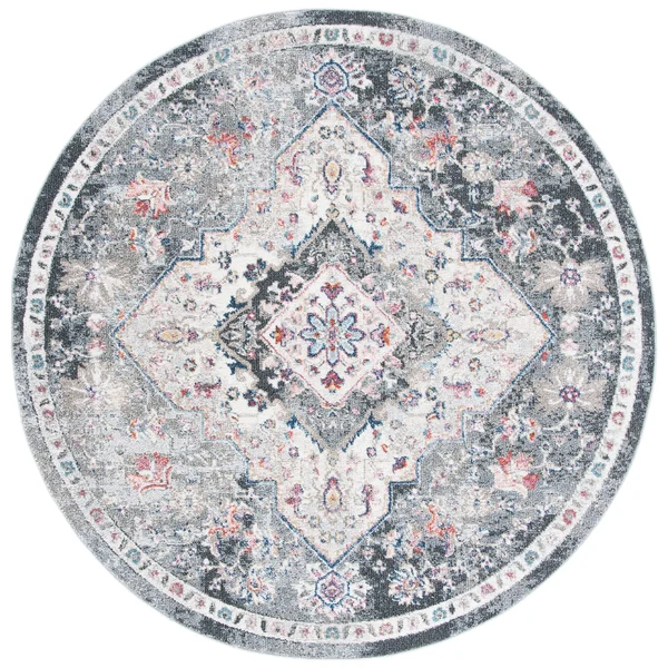 Safavieh Phoenix Stacy Boho Medallion Distressed Rug - 6&7x22 x 6&7x22 Round - Ivory/Grey