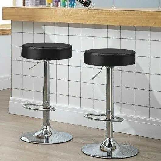 Adjustable Swivel Set of 2 Round Bar Stool Pub Chair-Black