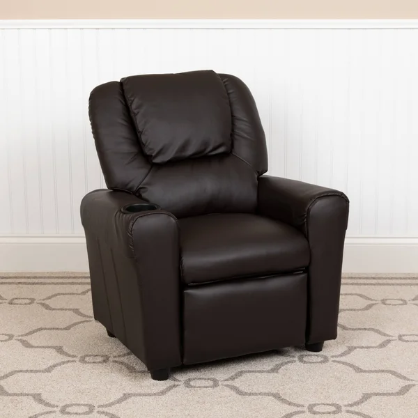Lancaster Home Contemporary Green Vinyl Kids Recliner with Cup Holder and Headrest