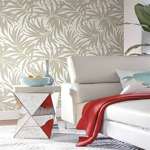 Ashford Tropics 27& x 27x22 Bali Leaves Wallpaper Roll Color: Off White, Medium Grey, Bright Yellow/Green