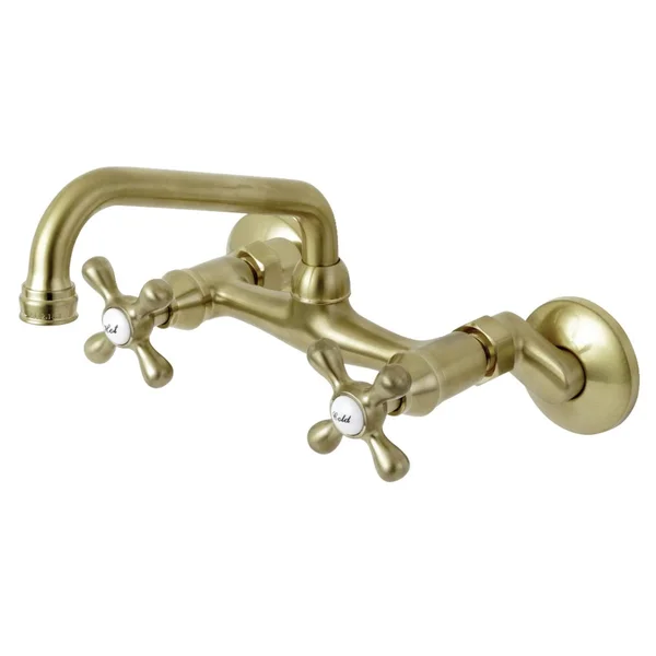 Traditional Two Handle Wall Mount Kitchen Faucet - Brushed Brass