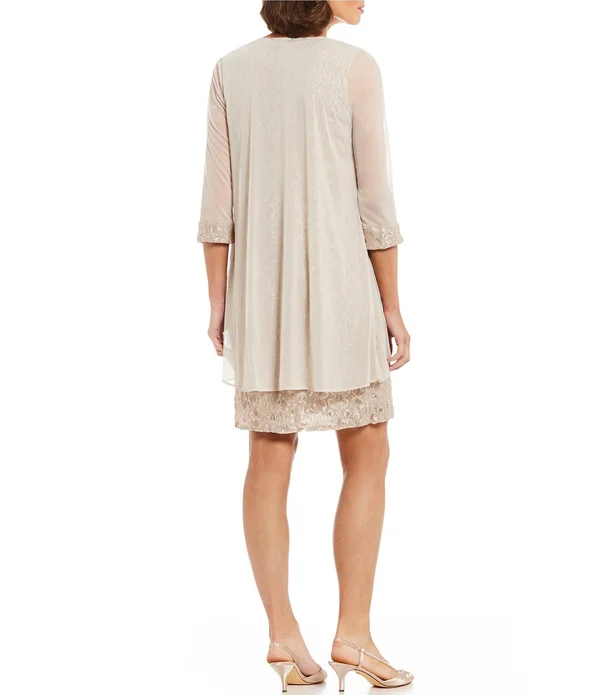 R & M Richards Embellished Lace Sheath Dress & Jacket - Navy