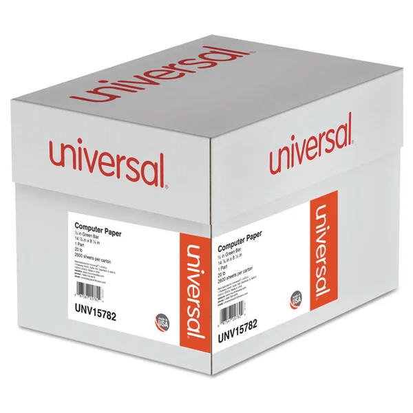 Universal Green Bar Computer Paper 20lb 14-7/8 x 8-1/2 Perforated Margins 2600 Sheets