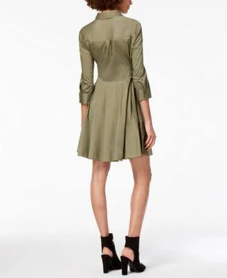 Bar III Womens Half Button Flounce Shirt Dress