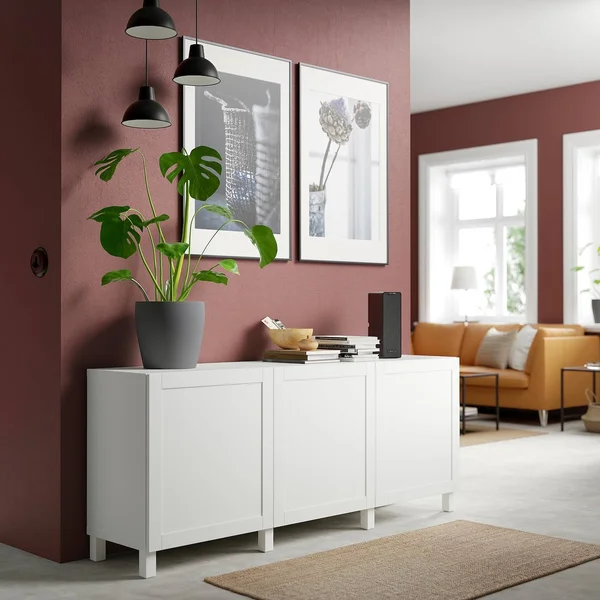IKEA - BESTÅ Storage Combination with Doors, White/Hanviken/Stubbarp White, 70 7/8x16 1/2x29 1/8
