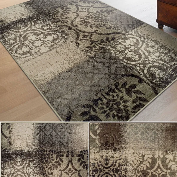 Miranda Haus Bristol Abstract Damask Indoor Area Rug Collection - Beige/Brown 8& x 10&