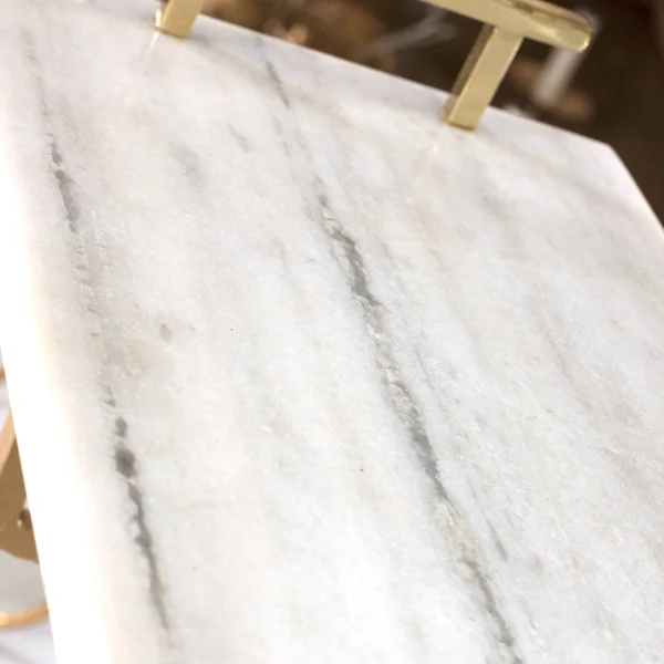 Worlds Away White Marble Lincoln Tray, Brass