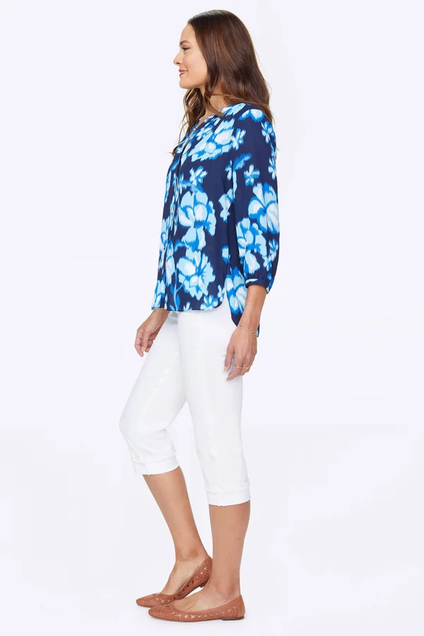 Nydj Blouse w/ Pleated Back Blue Passion Flower, Women's, Size: Large