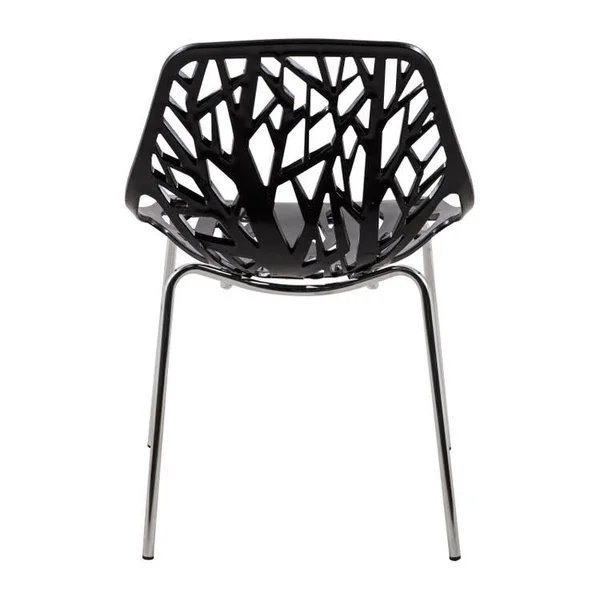 LeisureMod Modern Asbury Dining Chair with Chromed Legs - Black, Set of 2