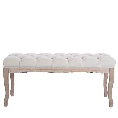 Modern Mid-Century French Style Natural Rubber Wood Bench for Bedroom - Living Room Ophelia & Co.