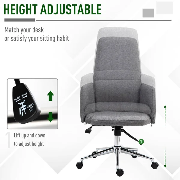 Vinsetto High Back Office Computer Chair with Breathable Fabric - Padded ARMREST, and Swivel Wheels - Grey