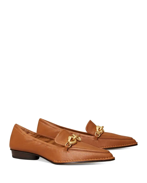 Tory Burch Women's Jessa Point-toe Leather Loafers - Cinnamon - Size 9