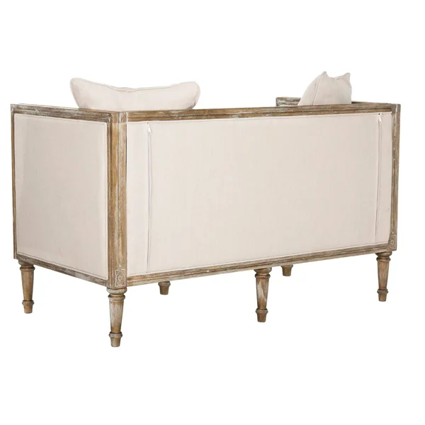 Safavieh Leandra French Country Settee - Beige/Rustic Oak, 53 inches x 28.8 inches x 31.5 inches