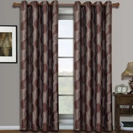 Savanna Pair (Set of 2) Jacquard Grommet Window Curtain Panels - Men's, Size: 104 x 84, Brown