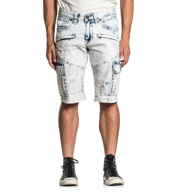 Affliction Hunter Fallen Fulton 110DS105 New Denim (Blue) Fashion Cargo Shorts for Men, Size: 38