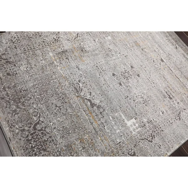 Oriental Rug of Houston 6'07 inchx9' Machine Made Polypropylene KPSI Premium Oriental Area Rug Silver, White Color, Size: 6 x 9