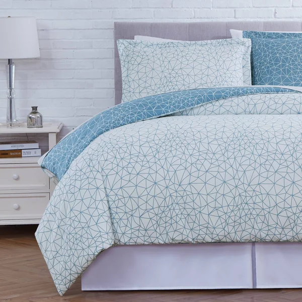 Southshore Fine Linens Geometric Maze Down Alternative Comforter and Sham Set - Blue - Full - Queen