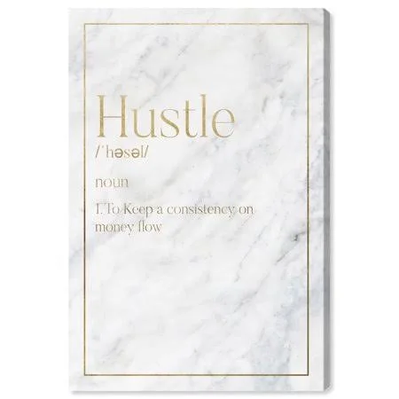 Runway Avenue Typography and Quotes Wall Art Canvas Prints 'Hustle Typography I' Motivational Quotes and Sayings - Gold - White