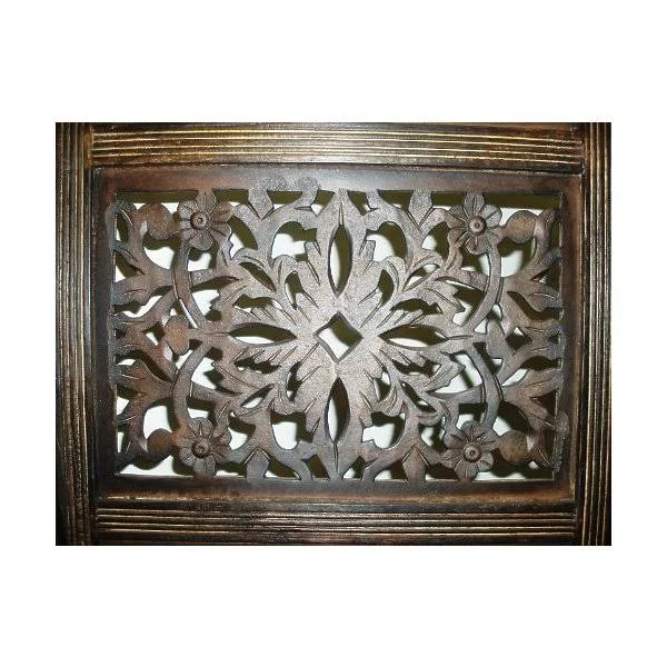 Cotton Craft Rajasthan- Antique Brown 4 Panel Handcrafted Wood Room Divider Screen 72X80 Intricately Carved on Both Sides - Reve