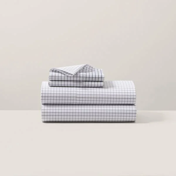 Ralph Lauren Organic Tattersall Fitted Sheet, King - Navy/White