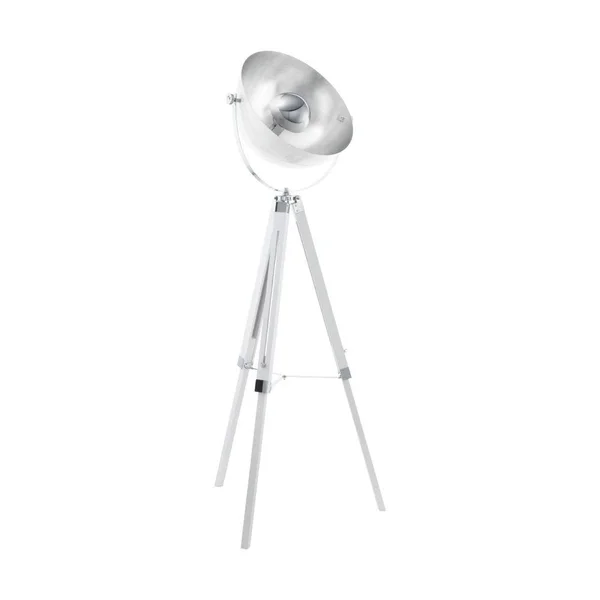 Eglo Chrome and White Wood Tripod Floor Lamp with Silver Leaf Dome Living Room Floor Lamps