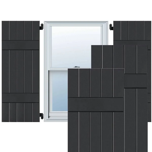 Ekena Millwork 18 in. x 47 in. Exterior Real Wood Sapele Mahogany Board and Batten Shutters Pair Black