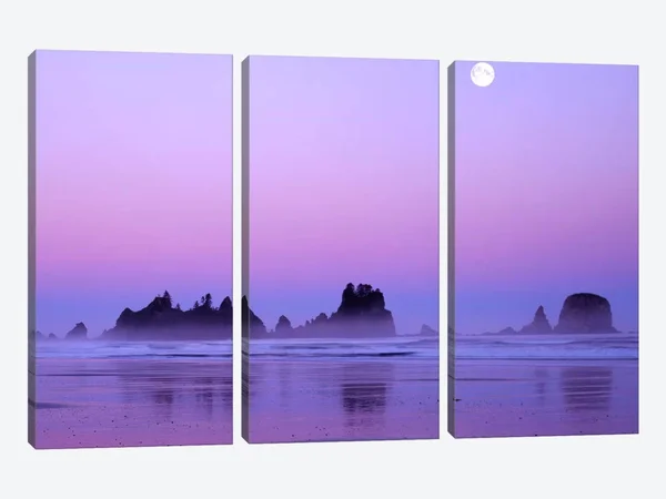 Charles Gurche Canvas Art Prints - Magnificent Sunset with Full Moon, Point of Arches, Shi Shi Beach, Olympic National Park, Was
