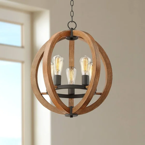 Possini Euro Cass 19x22 Wide Painted Wood 5-Light Orb Pendant