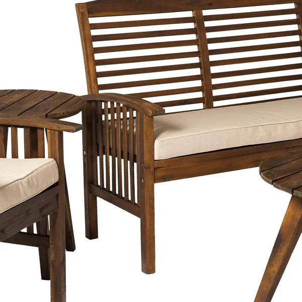 Walker Edison 5-Piece Wood Frame Patio Conversation Set withCushion(s) Included - LWOWCHAT5PCDB