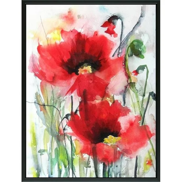 Easy Art Prints Karin Johannesson's 'Red Poppies' Premium Canvas Art - 40 x 30 - Modern Black Frame