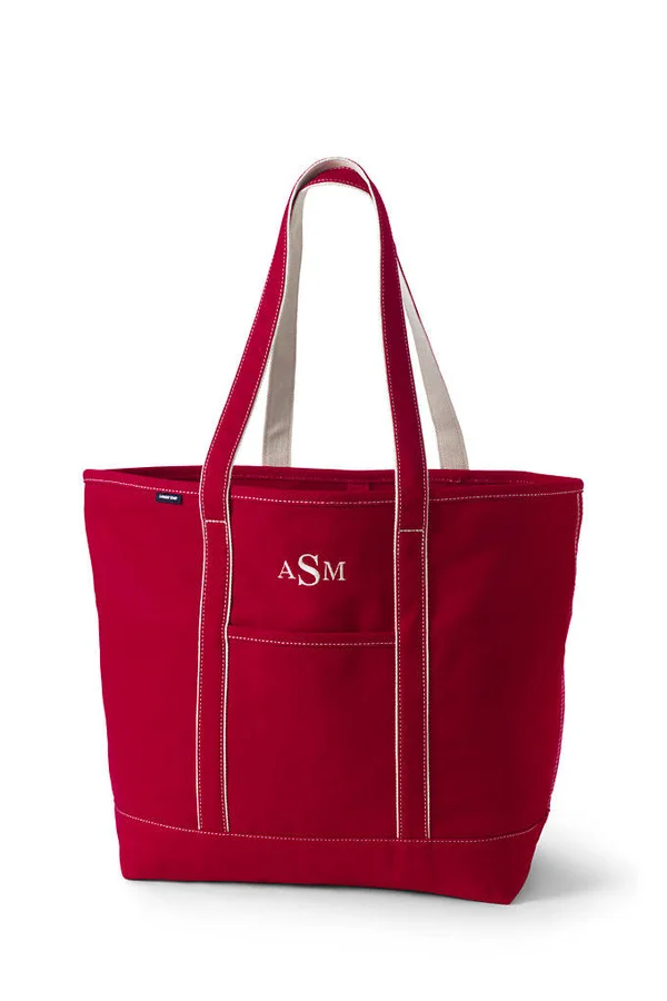 Extra Large Solid Color Open Top Long Handle Canvas Tote Bag - Lands& End - Red