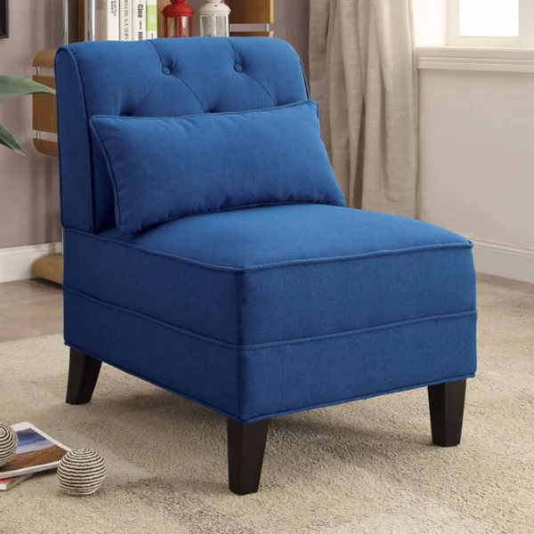 Benzara - Accent Chair with Pillow, Dark Blue Linen