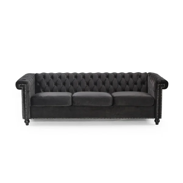Christopher Knight Home Parkhurst Tufted Chesterfield Velvet 3-seat Sofa - Black