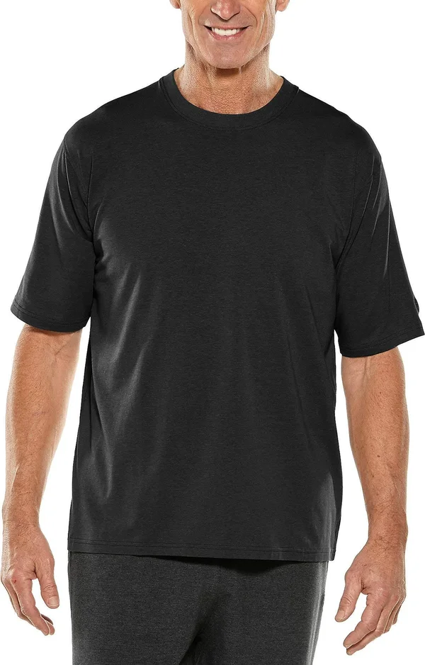 Coolibar Men's Morada Everyday Short Sleeve T-Shirt, UV Protective Shirts for Men, Black, Large