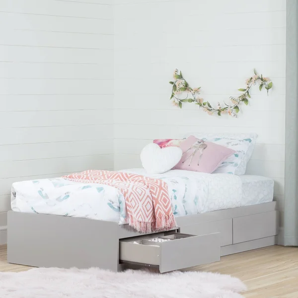 South Shore Reevo Twin Mates Bed with 3 Drawers, Soft Gray