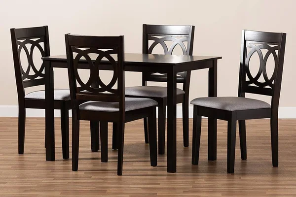 Baxton Studio Lenoir Modern and Contemporary Gray Fabric Upholstered Espresso Brown Finished Wood 5-Piece Dining Set