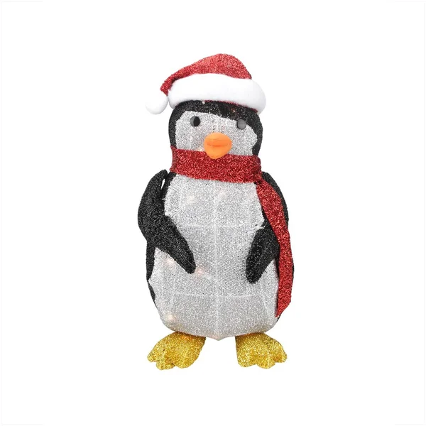 Northlight 19.5x22 Lighted Tinsel Penguin with Santa Hat Christmas Yard Art Decoration