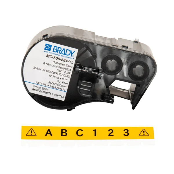 Brady MC-500-584-YL Label Tape Cartridge, Black on Yellow Reflective