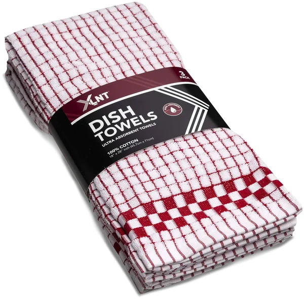 Xlnt Red Kitchen Towels (6 Pack) - 100% Cotton Dish Towels - Durable, Ultra Absorbent Dishcloths Sets of Hand Towels/Tea Towels