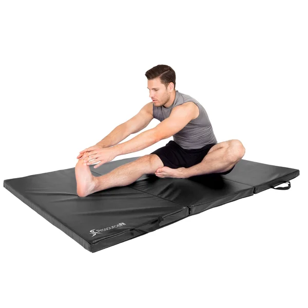 Prosource Tri-Fold Folding Thick 6&x4& Exercise Mat with Carrying Handles for Tumbling/Martial Arts, Black