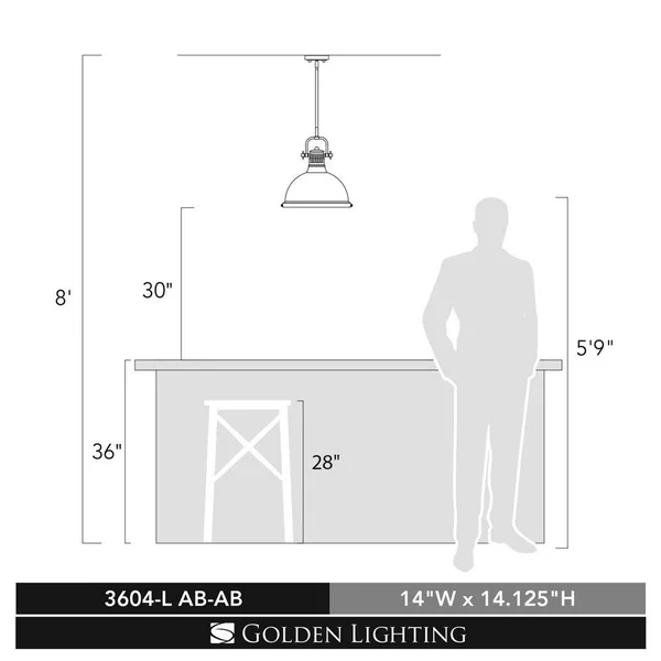 Golden Lighting 3604-L AB-AB Duncan - 1 Light Rod Pendant Aged Brass
