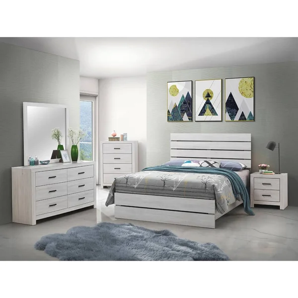Geary Slatted Headboard Panel Bed - Coastal White - King