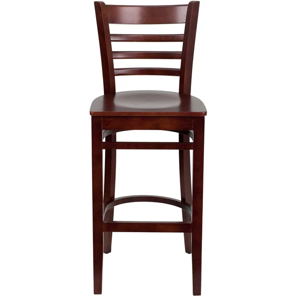 Lancaster Home 2 Pack Vertical Slat Back Wooden Restaurant Barstool - 16.75x22W x 19x22D x 43.75x22H - Black Vinyl Seat/ Cherry