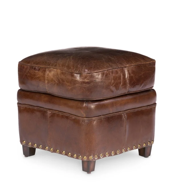 Sarreid Papas Brown Leather Footstool
