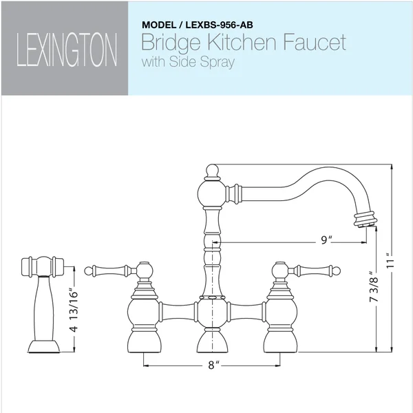 Houzer Lexington Traditional Bridge Kitchen Faucet with Sidespray and CeraDox Technology - Oil Rubbed Bronze (lexbs-956-ob)