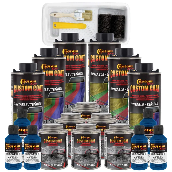 Custom Coat Blue Metallic 6-Liter Urethane Spray-On Truck Bed Liner Kit w/Free Roller - Tray & Brush