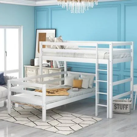 Low Floor Loft Beds, Twin Over Twin Loft Bed, Bunk Bed with Ladder & Safety Guard Rails, Twin Over Full Solid Wood Kid's Bun