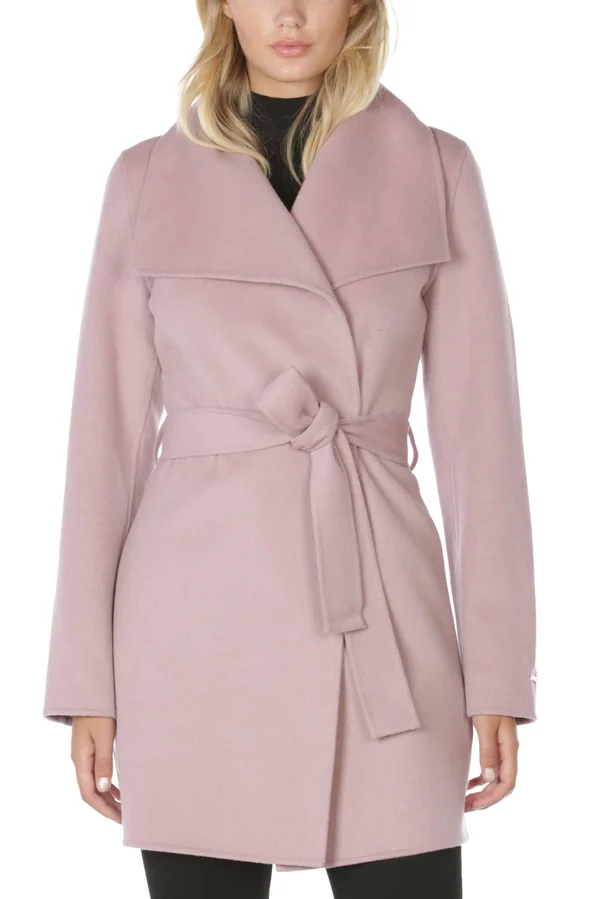 Tahari Ella Double Face Belted Wrap Coat - Powder Pink