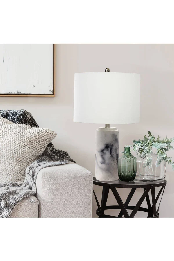 Lalia Home Marbleized Table Lamp with White Fabric Shade - White