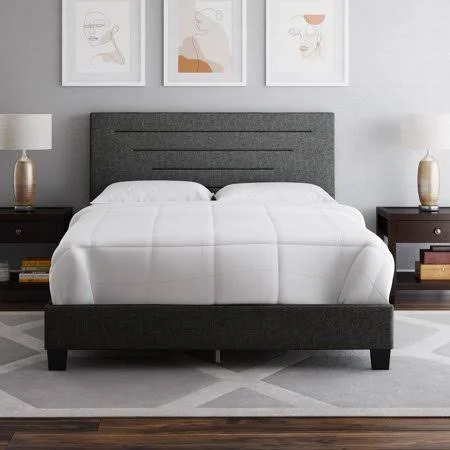 Premier Langston Upholstered Linen Platform Bed Frame - Queen, Black